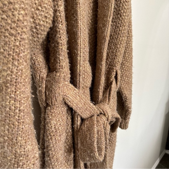 Lunya Chunky Wool belted Knit Cardigan Sweater Long Robe Delicate Tan Ginger M - Picture 5 of 10